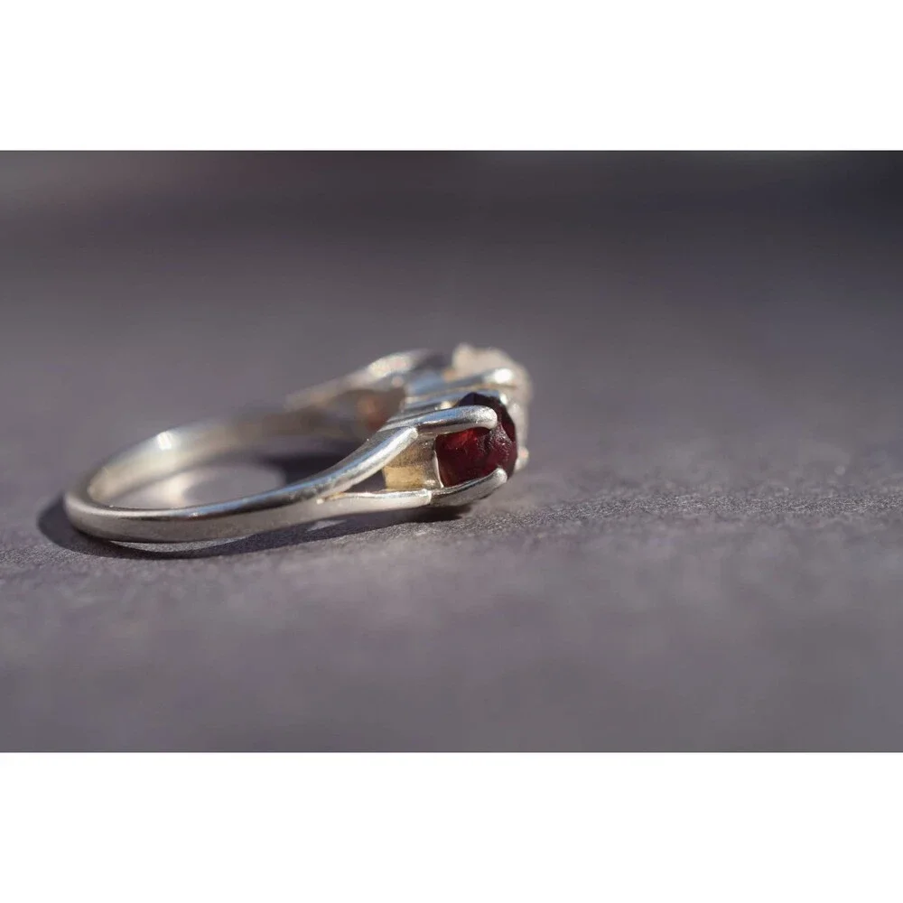 Boho Ring Raw Garnet Diamond Engagement Rough Diamond Wedding Band Unique Gemsto